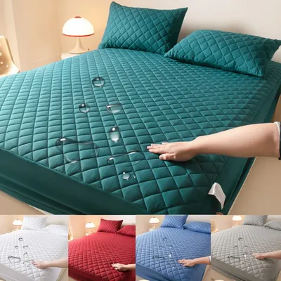 Waterproof Mattress Protector Cover Bed Fitted Sheet Single/Double/135/150/160 Muti Size Gray/White/Blue/Red No Pillowcases