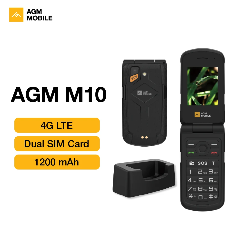 AGM M10 Rugged 4G Feature Phone Big Button Full Band Flip Phone Dual SIM Cellphone With Loud Speaker English or Russian Keyboard