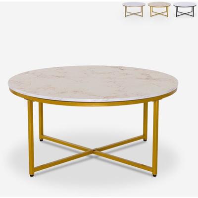 Ahd Amazing Home Design - Wohnzimmertisch modern rund 90cm aus Metall Marmoreffekt Sulley+ - Gold Image