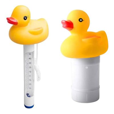 Sollbry - Schwimmender Poolspender mit Cartoon-Ente, Thermometer-Set, tragbare Poolreinigung für Image