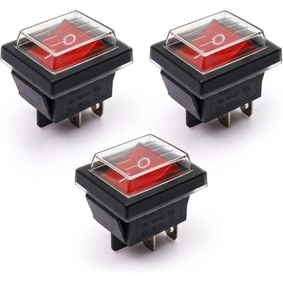 3 Stücke Rotlicht ein/aus Wippschalter mit wasserdichter Abdeckung 16A/250 v 20A/125 v ac (dpst) Image
