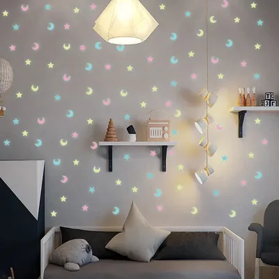100 Stück fluoreszierende, im Dunkeln leuchtende Sterne-Wandaufkleber für Kinderzimmer, Dekoration, Wohnzimmer, Baby, Schlafzimmer, Decke, Heimdekoration Image
