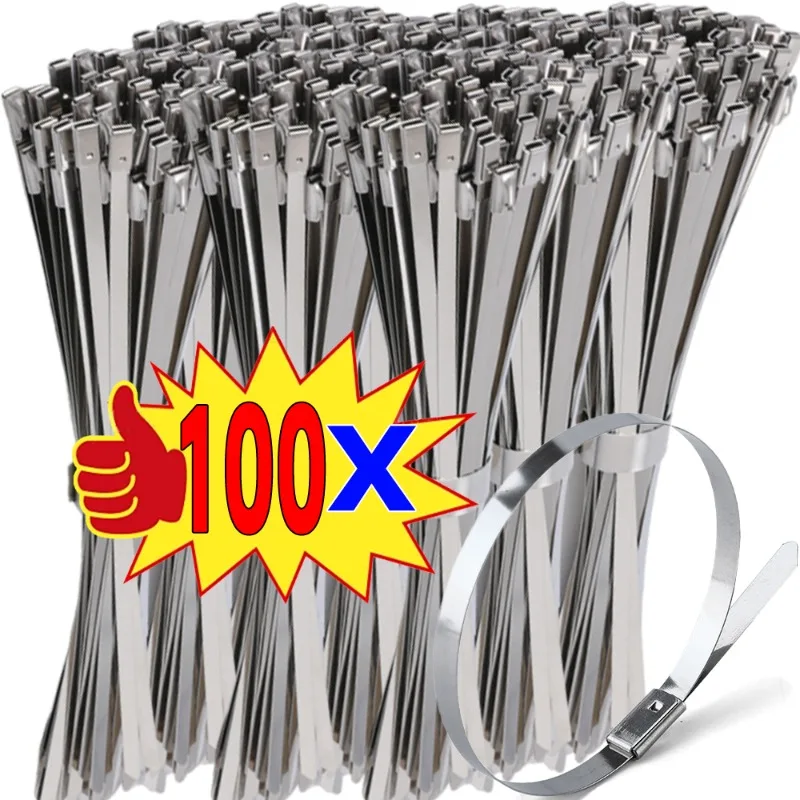 20/40/80/100 Stück Edelstahl-Metallkabelbinder, Auspufffolie, beschichtete Verriegelung, Metall-Reißverschluss-Auspuff, multifunktionaler Kabelbinder Image