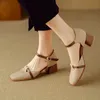 Neue Sommer Damen Sandalen Split Lederschuhe für Frauen Square Toe Chunky Heel Schuhe plus Größe