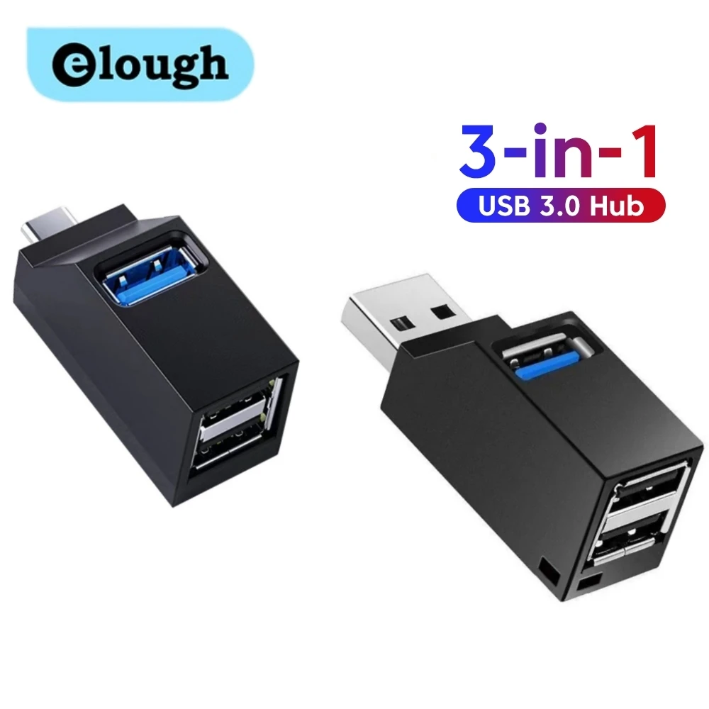Elough USB 3.0 HUB Adapter Typ C HUB Hochgeschwindigkeits-Datenübertragungssplitter USB 2.0 Hub Expander 3-Port PC Laptop Dockingstation Image