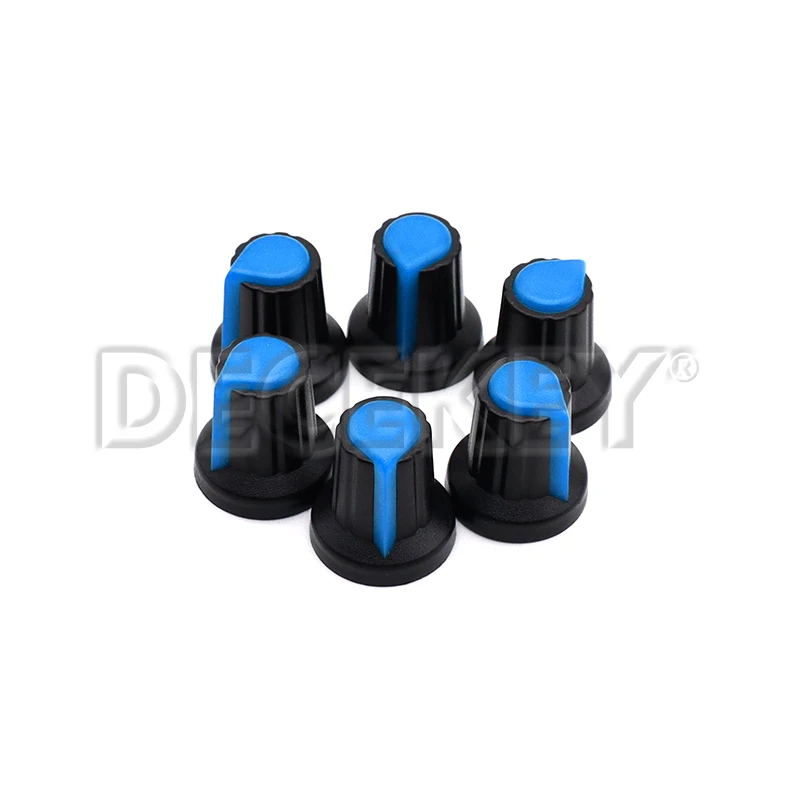 30 Stück WH148 15 x 17 mm Potentiometerknöpfe 6 mm Potentiometer-Kunststoffknöpfe Kappe 5 Farben Gelb Orange Blau Weiß Rot Image