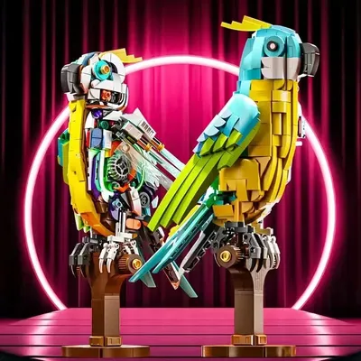 Neue Technische Mechanische Papagei Mit Licht Bausteine Kit Vogel Tier Ziegel Modell Montage Image