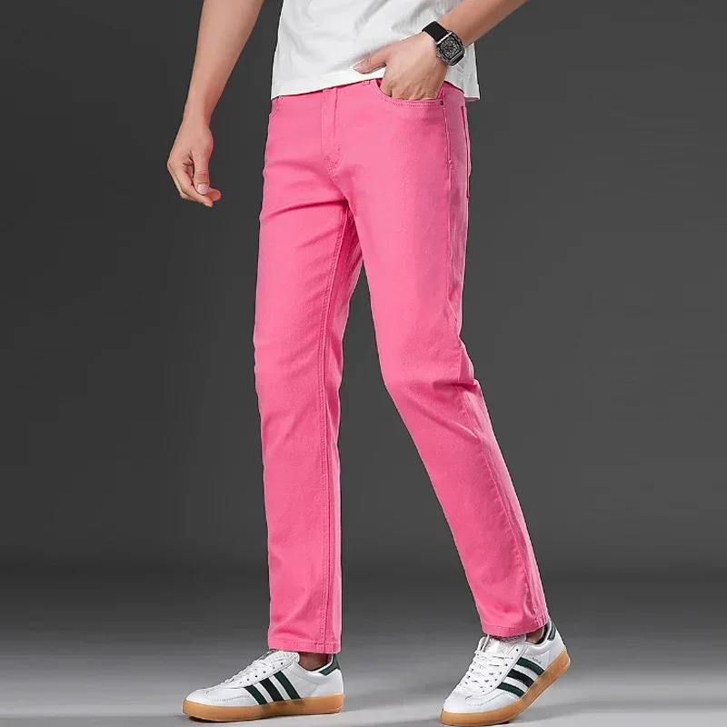 Männer Dünne Gerade Bein Hosen Männlichen Neue Sommer Dünne Baggy Rosa Weiße Hosen Neue Plus Größe Casual Lose Mittlere Hohe Taille Lange Hosen
