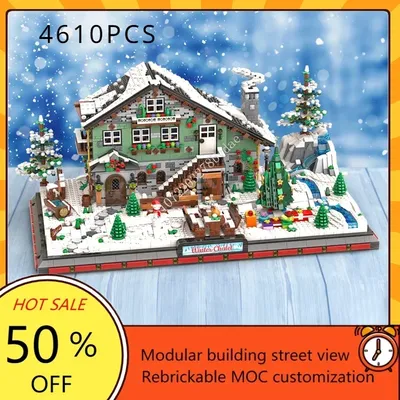 4610PCS Winter Chalet Modular MOC-910004 Creative street view Model Building Blocks Architecture Image