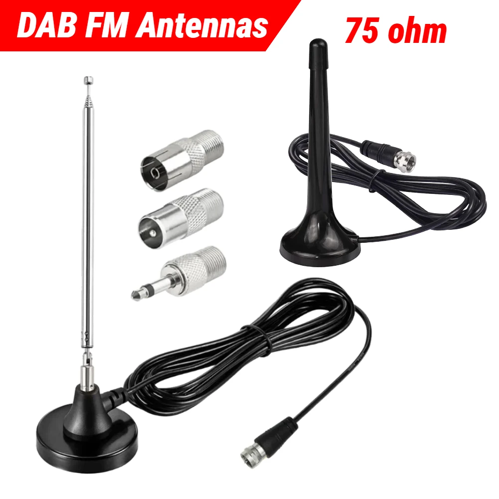 UKW-Radioantennen für den Innenbereich mit 3 Adaptern, TV-Antenne für den Innenbereich, 75 Ohm, DAB-Radio-Ersatzantenne für Heim-Stereo-Empfänger Image