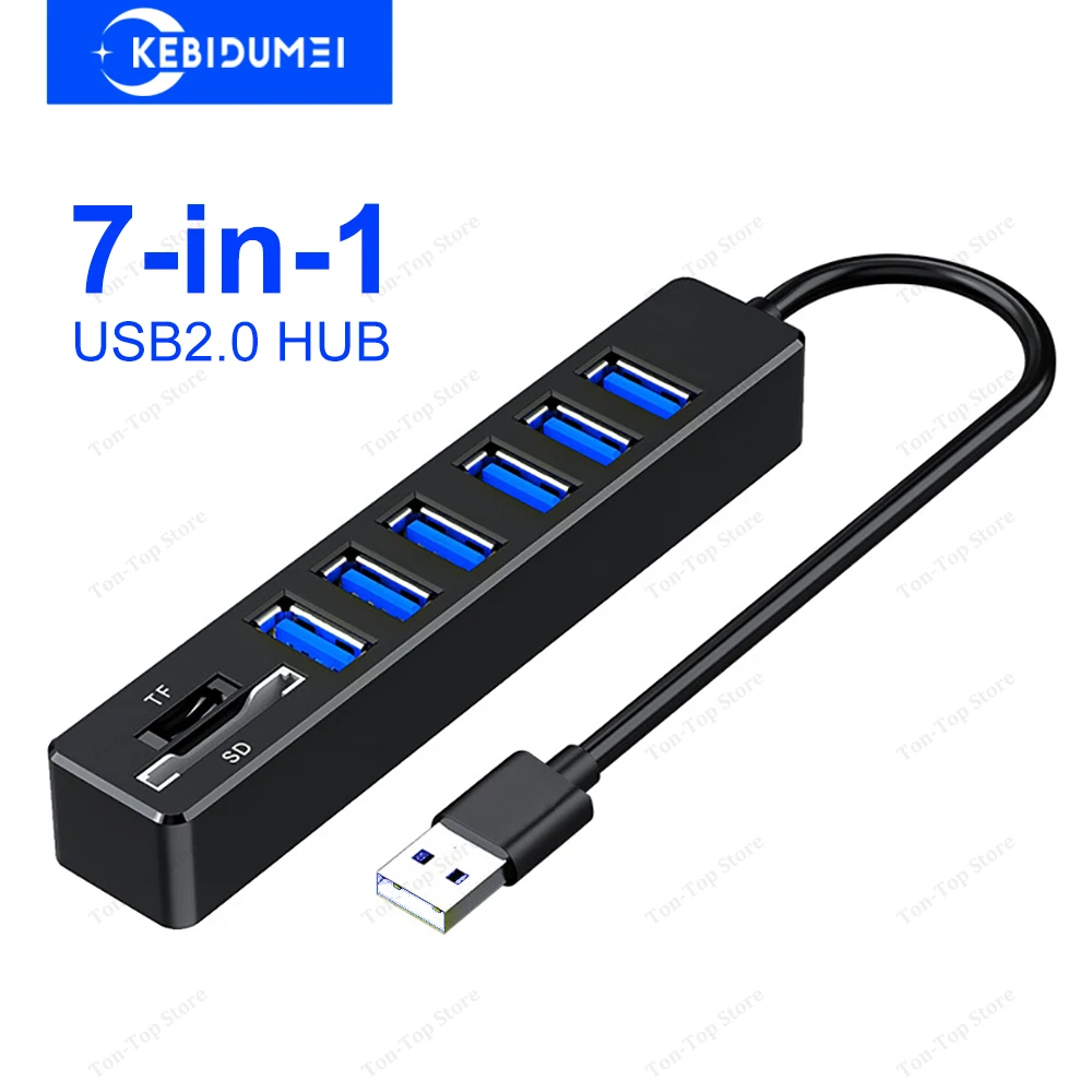 8 Ports USB 2.0 HUB USB 2.0 Splitter 480 Mbit/s High-Speed-OTG-Adapter USB-Dockingstation SD/TF-Kartenleser für PC Laptop MacBook Image