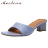 Meotina Echtem Leder Frauen Schuhe Schaffell Karree Starke Heels Damen Rutschen Sommer Hausschuhe Damen Schuhe Orange 40