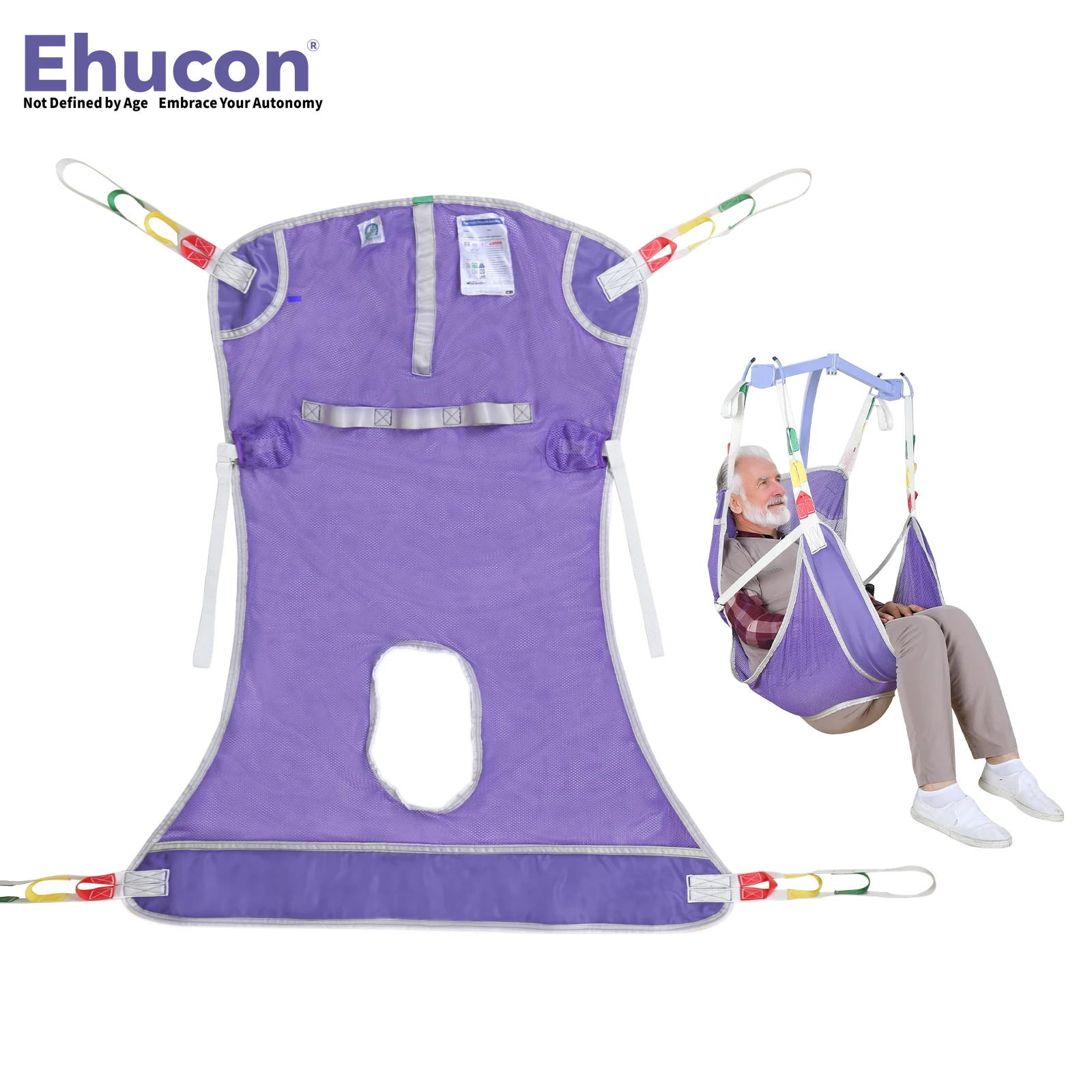Ehucon Patienten-Hoyer-Hebetransfer-Schlinge mit Toilettenöffnung für ältere, bariatrische und behinderte Menschen, Tragkraft 500 lbs Image