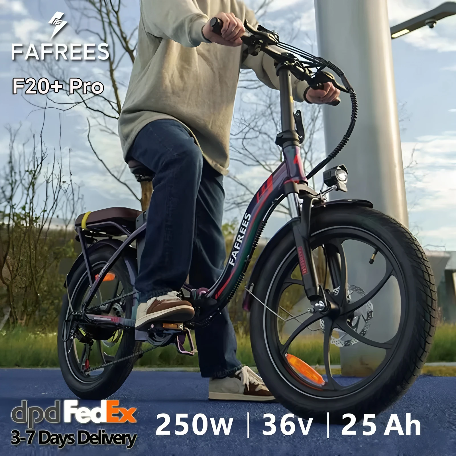 Fafrees F20+ Pro Faltbares Elektrofahrrad mit 36V 25Ah Abnehmbarer Akku, 20 Zoll MTB E-Bike für Erwachsene, 7-Gang, 25 km/h und Reichweite bis 95–120km