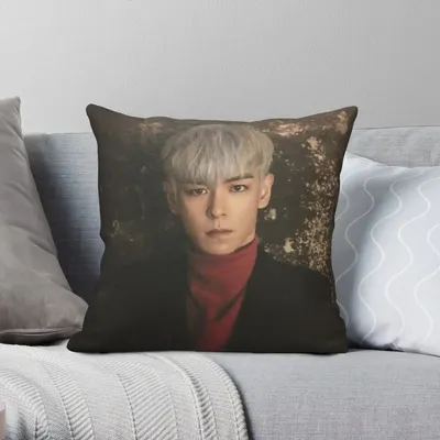 BigBang T.O.P Quadratischer Kissenbezug, Polyester, Leinen, Samt, bedruckt, Reißverschluss, dekorativer Kissenbezug, Auto-Kissenbezug, 45 x 45 cm Image