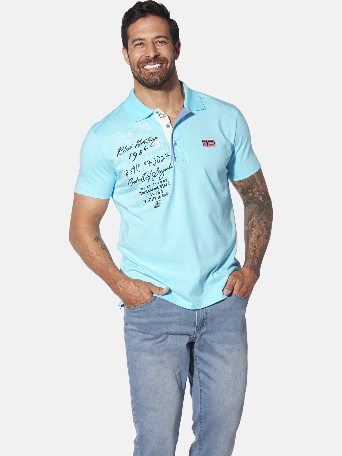 Poloshirt JAN VANDERSTORM "Poloshirt JANO", Herren, Gr. L, blau (türkis), Obermaterial: 100% Baumwolle CO., comfort fit normal, ohne Ausschnitt, Shirts