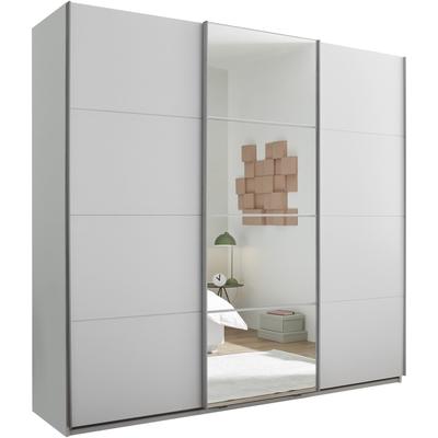 Schwebetürenschrank SCHLAFKONTOR "Carano Kleiderschrank, Schiebetürenschrank mit Spiegeltür", weiß, weiß, spiegel, B:215cm H:204cm T:63cm, Melamin, Schränke Image