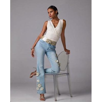 Boston Proper - Light Wash Blue - Monterey 3D Floral Pearl Embellished Jean - 4