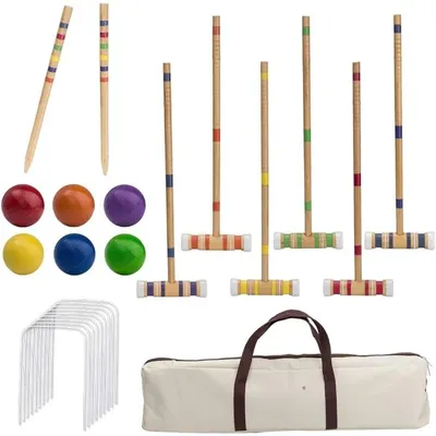 Six-Player Croquet Set with Wooden Mallets, Colored Balls, Sturdy Carrying Bag for Adults &Kids