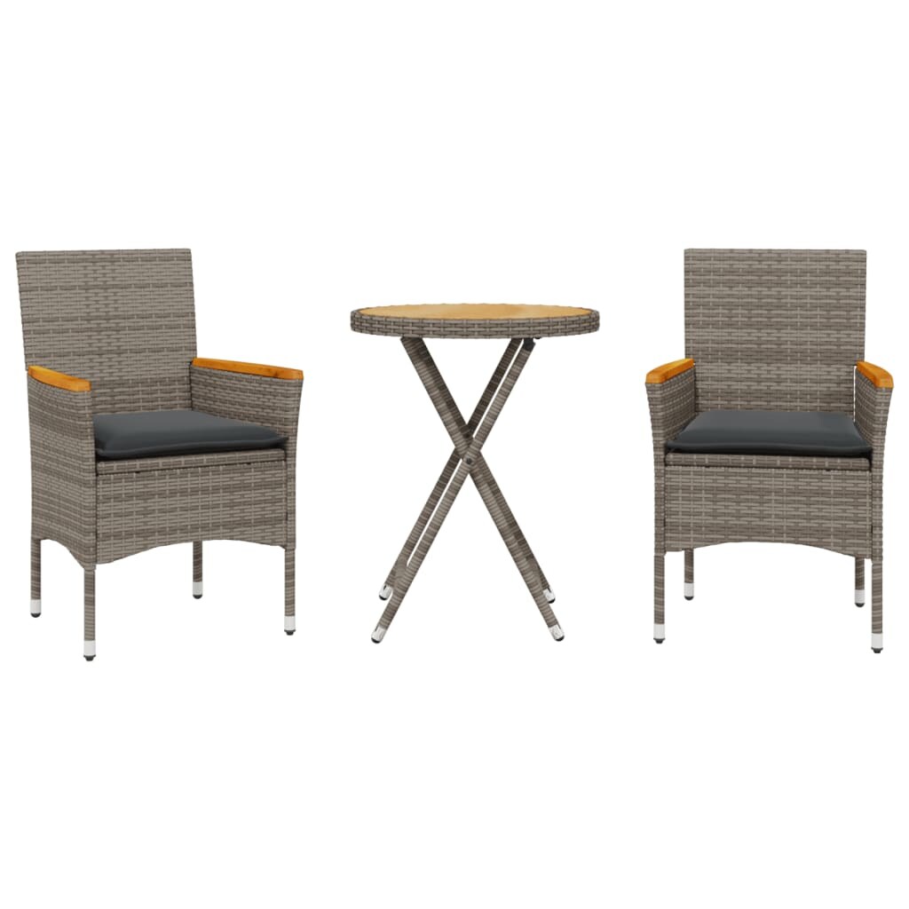 vidaXL 3-tlg. Bistro-Set mit Kissen Grau Poly Rattan & Akazienholz Image