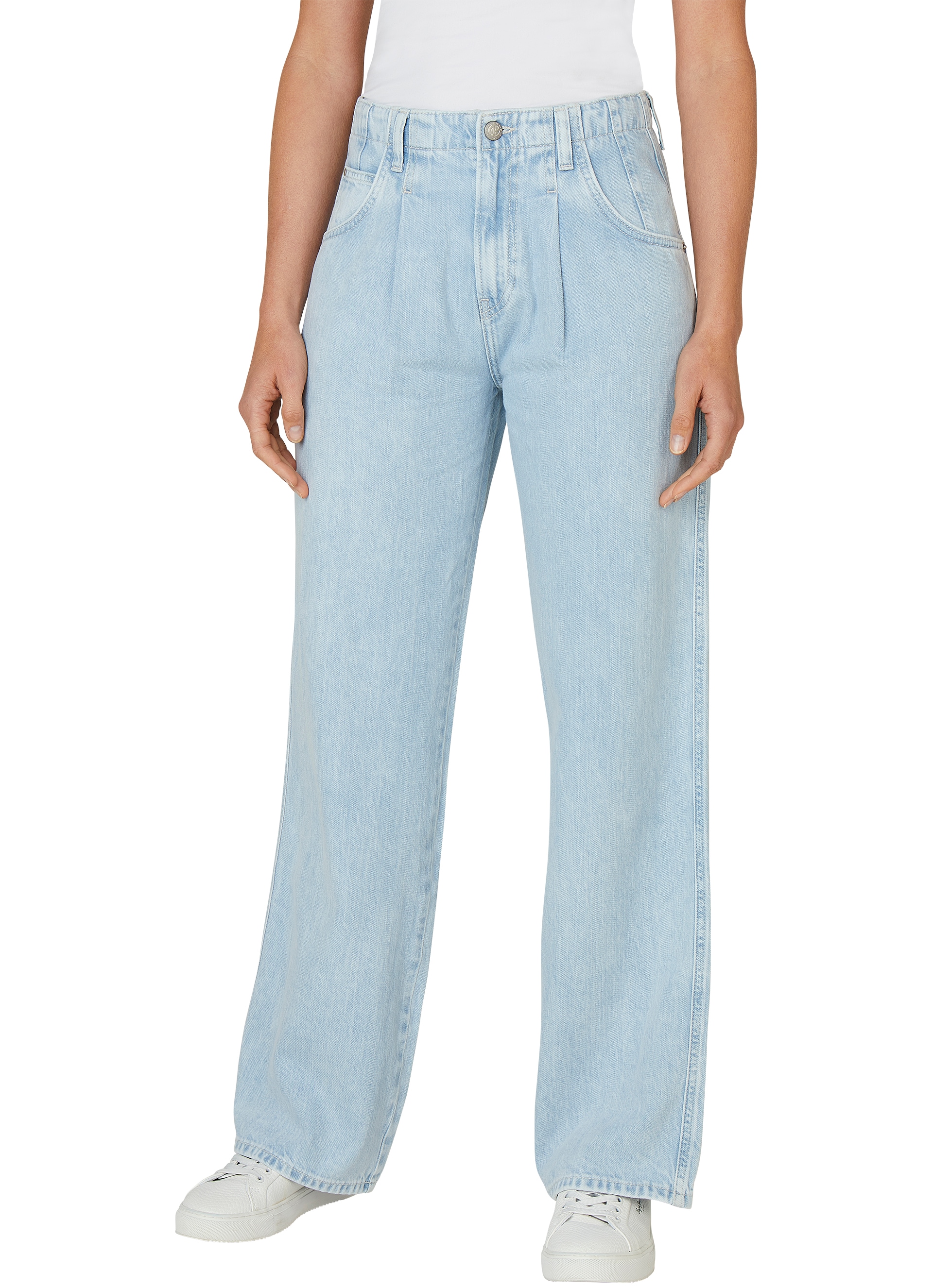 High-waist-Jeans PEPE JEANS "STRAIGHT UHW LEXA ARCHIVE", Damen, Gr. 27, Länge 32, blau (bleached), Denim/Jeans, Obermaterial: 100% Baumwolle, straight fit, Jeans High-Waist-Jeans, mit Bundfalten