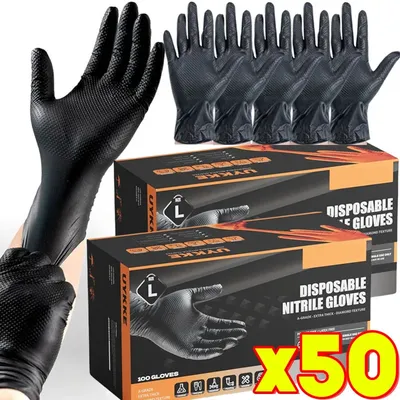 Black Nitrile Gloves Disposable 8-mil Latex Free Mechanic Gloves for Men Heavy Duty Diamond Textured Industrial Mechanic Gloves