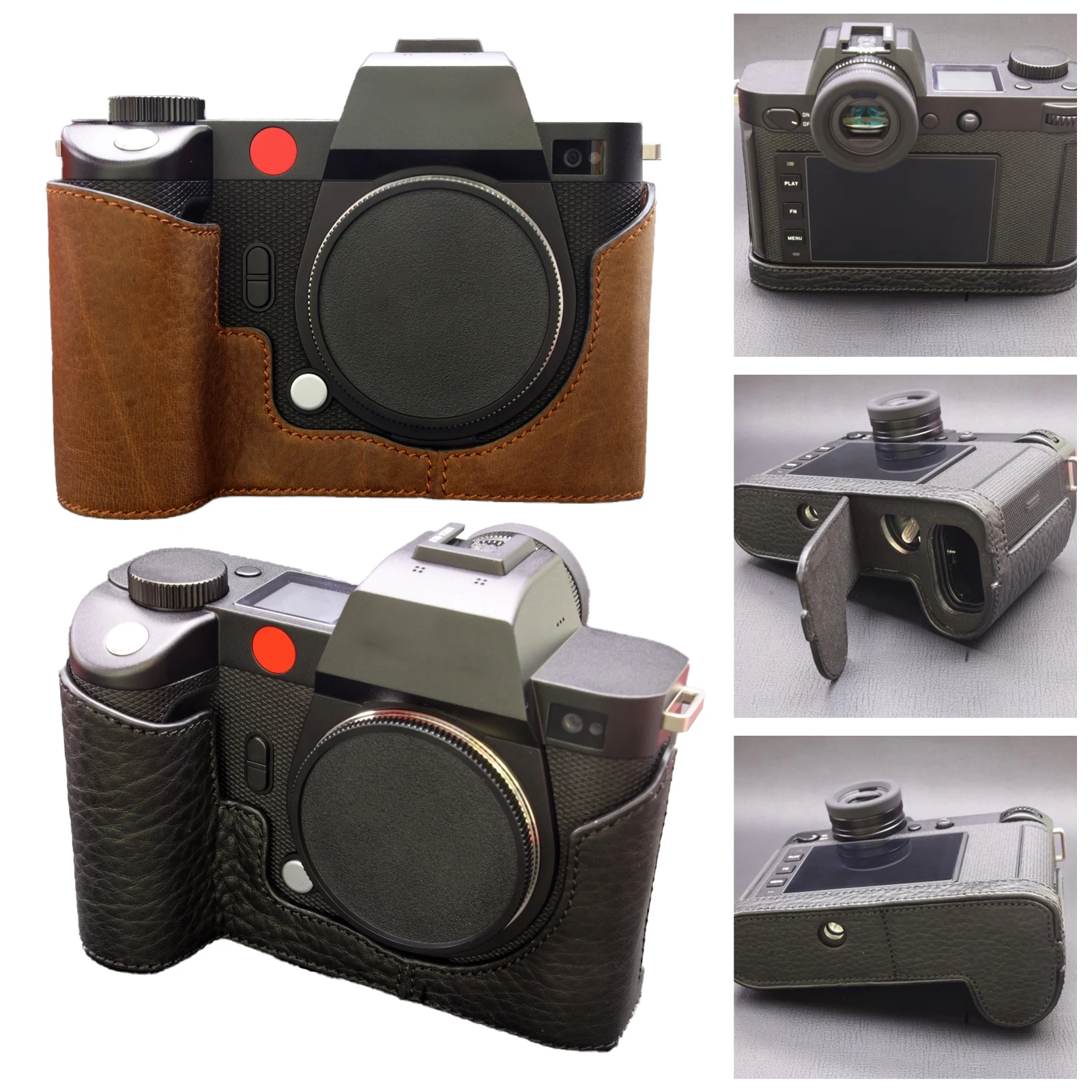 Vintage Half-Body Protective Bag with Base Cover for Leica SL2-S/SL2/SL2S Full-Grain Leather Camera Case - Handcrafted Pouch