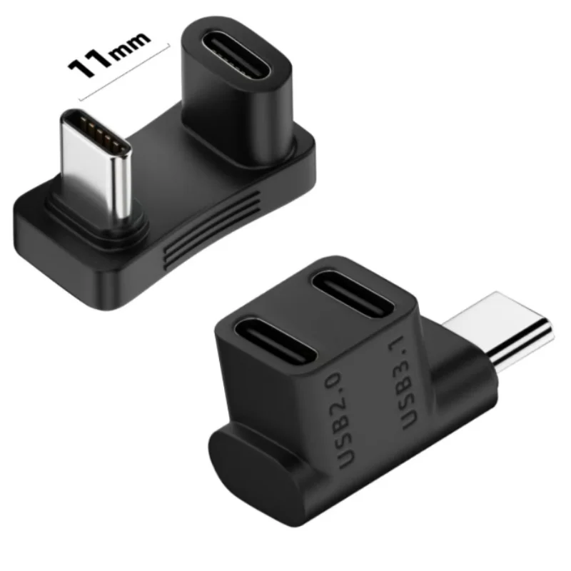100 W USB 3.2 Typ C Stecker auf Buchse 1 auf 2 Adapter OTG 10 Gbit/s Schnelle Daten 4K Tablet USB-C Ladekonverter 180 Grad U-förmig Image