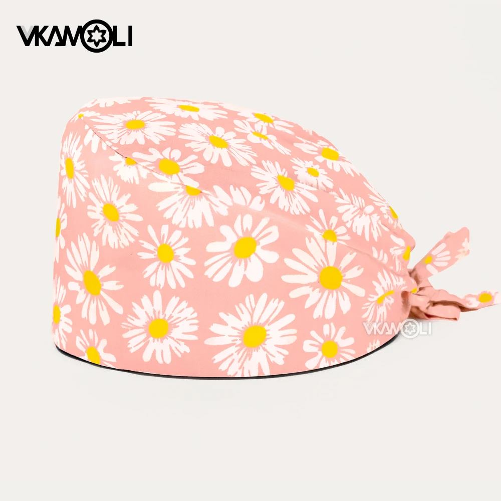 Rosa Blumen Scrub Caps Kinderklinik Haustier Krankenhaus OP-Haube Haustier Arzt Krankenschwester Arbeitsmütze Apotheke Scrub Cap Einheitsgröße Image