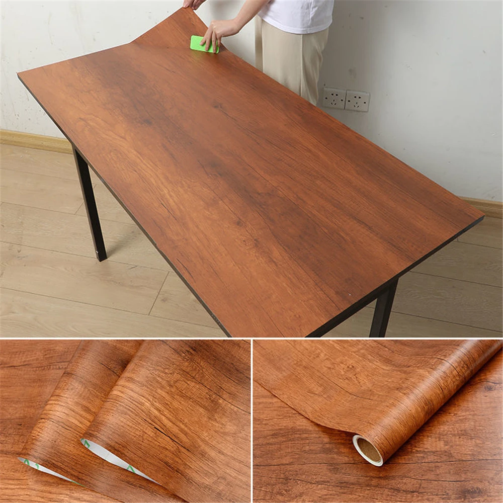 PVC selbstklebende wasserdichte Tapete Wand in Rolle Möbelschränke Vinyl dekorative Folie Holzmaserung Aufkleber für Heimdekoration Image