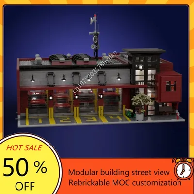 5176PCS Modulare Feuerstelle MOC Stadt Street View Feuerwehrauto Moderne Gebäude Block Architektur Image