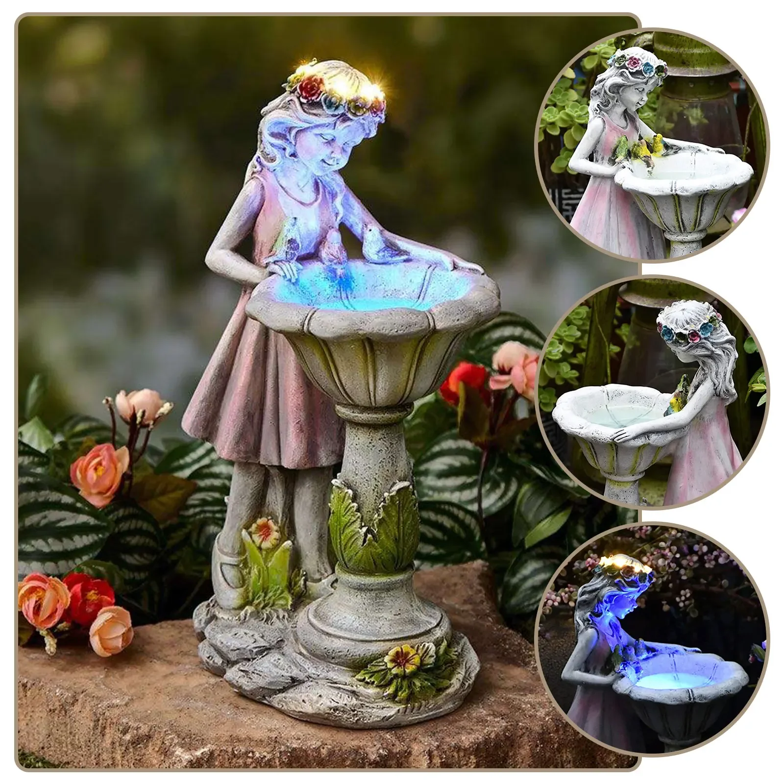 Hause Blume Fee Statue Solar Licht Harz Garten Statue Leuchtende Outdoor Hof Dekoration Blume Fee Skulptur Figur