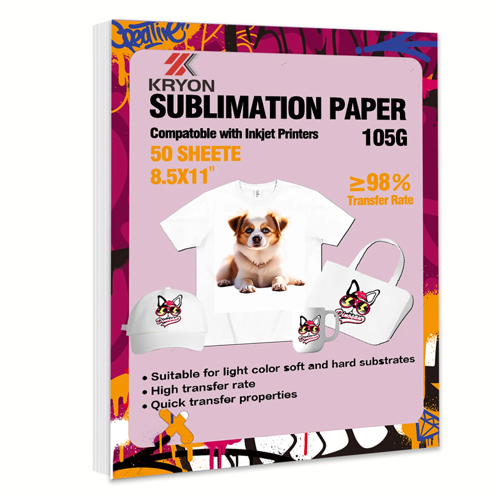 8,5 x 11 IN 105 G 50 Blatt Sublimationspapier Wärmeübertragungspapier Tintenstrahldrucker mit Sublimationstinte für Sublimationstinte Image