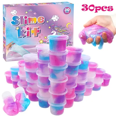 Schleim-Set für Kinder, rosa, blau, lila, Illusion, künstliches Wasser, kleine Dosen, bunter Image