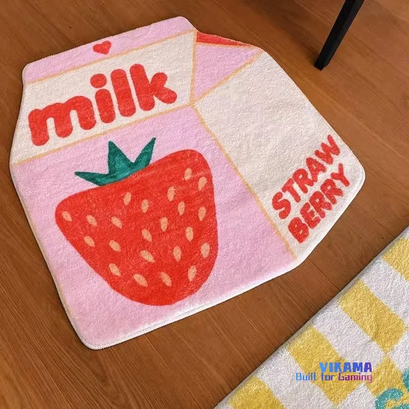 Vikama Erdbeer milch Kurzflor Teppich niedlichen Schlafzimmer Nachttisch Sofa Couch tisch Haushalt Fenster Boden matte Home Dekoration Image