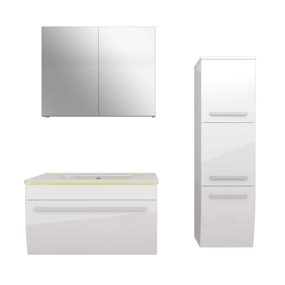 AcquaVapore Badmöbel Set Gently 3 V2-R Weiß Badezimmermöbel Badspiegel Waschtisch 80 cm mit 1x 5W LED-Strahler Image