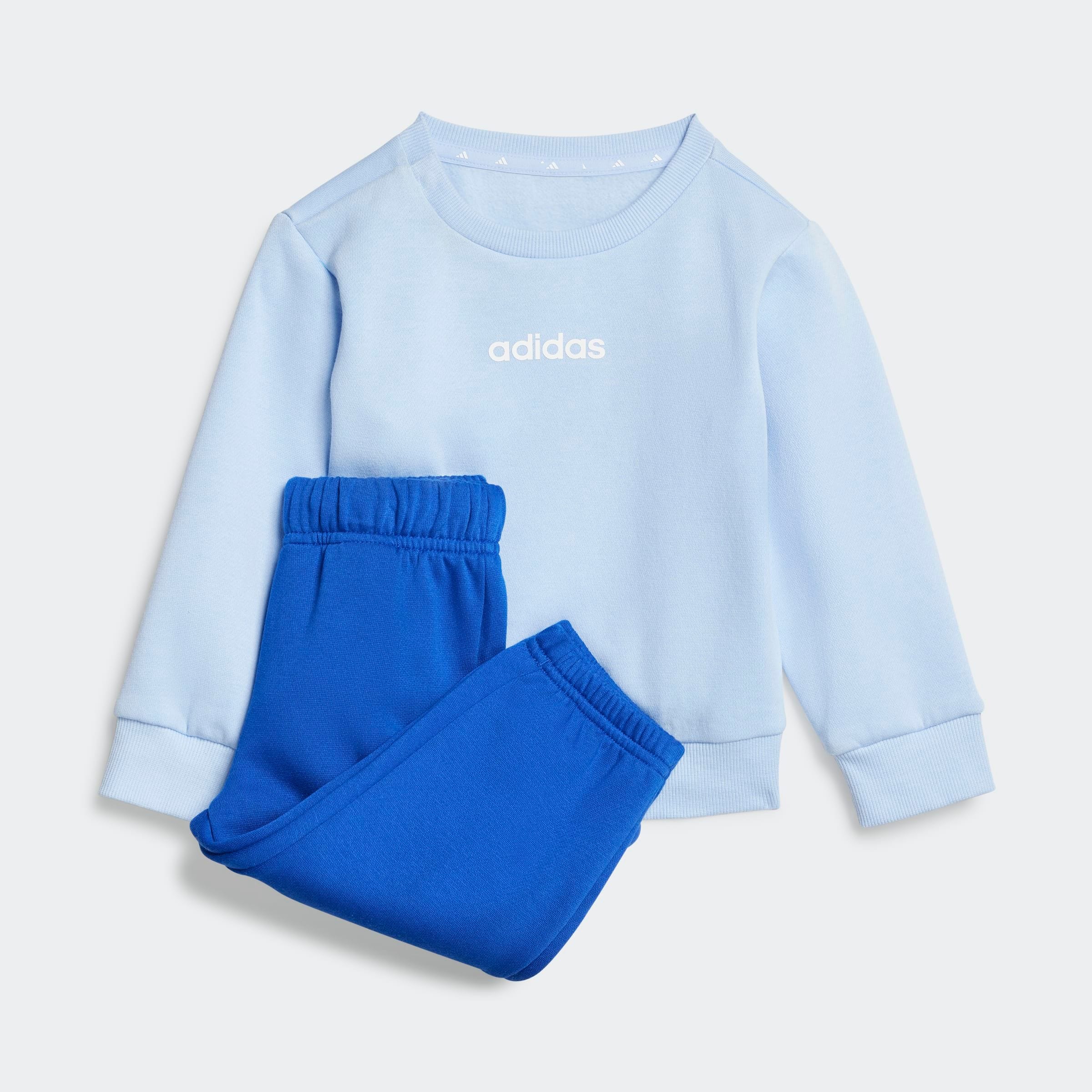Trainingsanzug ADIDAS SPORTSWEAR "I LIN FL JOG", Kinder, Gr. 104, blau (glow blau, weiß), Obermaterial: 70% Baumwolle, 30% Polyester, Sportlich, Sportanzüge Image