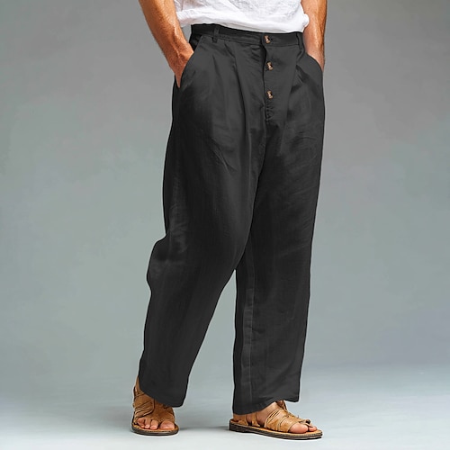 Herren Leinenhosen Hose Sommerhose Strandhose Fronttasche Gerader Schnitt Einfach Komfort Atmungsaktiv Knielang Lässig Täglich Ferien Urlaub Mode Schwarz Weiß Image