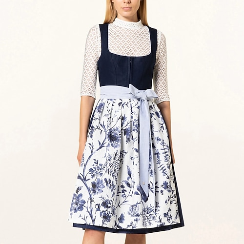 Oktoberfest Kleid Dirndl Trachtenkleider Dienstmädchen Bayerisch Deutsch Wiesn Damen Stoff im traditionellen Stil Kleid Schürze Ohne Bluse Image