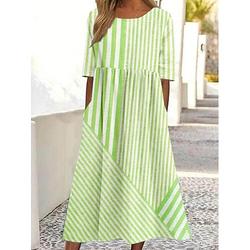 Damen Midikleid Freizeitkleid T-Shirt-Kleid Sommerkleid A Linie Kleid Bohemien Urlaub Vintage Normale Passform Grafik Gestreift Kurzarm Rundhalsausschnitt Hellgelb Hellrosa Hellgrün Violett Sommer