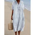 Damen Midikleid Sommerkleid A Linie Kleid Urlaub Lässig Strand Party Ausgehen Strand Lässiger Schnitt Grafik Geometrisch Kurzarm V Ausschnitt Blau Weiß Hellgrün Königliches Blau Blau Sommer Frühling