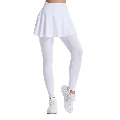 Damen Einfarbig Lässiger Rock Tennisrock mit Leggings Plissiert Seitentaschen Schnelltrocknend Tennis Golfspiel Pickleball Unterteile Schwarz Weiß Purpur Tennisbekleidung Image