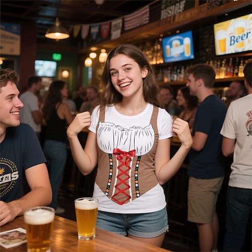 T-Shirt Bayerisch München Deutsch Bayerisch Streetstyle T-Shirt Ärmel Grafik für Damen Erwachsene Heißprägen für Oktoberfestbier Festival Image