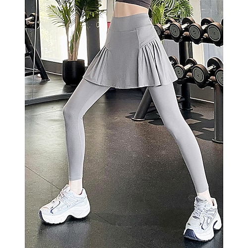 Damen Einfarbig Lässiger Rock Tennisrock mit Leggings Seitentaschen Schnelltrocknend Tennis Golfspiel Pickleball Unterteile Leichte Kaffee Schwarz Grün Spandex Tennisbekleidung Image