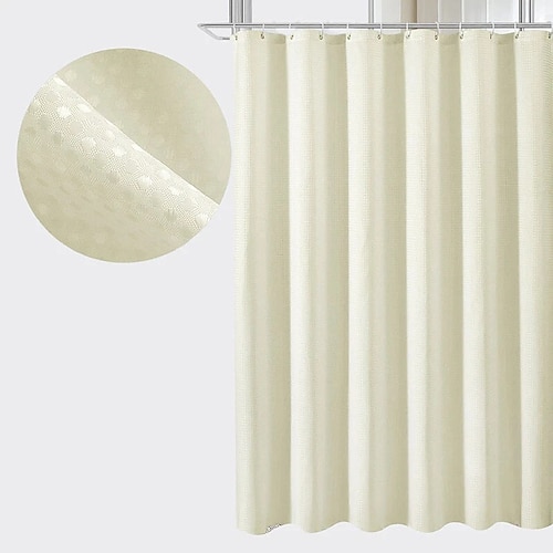 Luxuriöser Waffelgewebe Duschvorhang 180cm180cm(7070) Wasserabweisender Badezimmer Badewannenstoff Duschvorhang Set Lochfreier Toilettenteilvorhang zur Trennung von Trocken- und Nassbereich Image