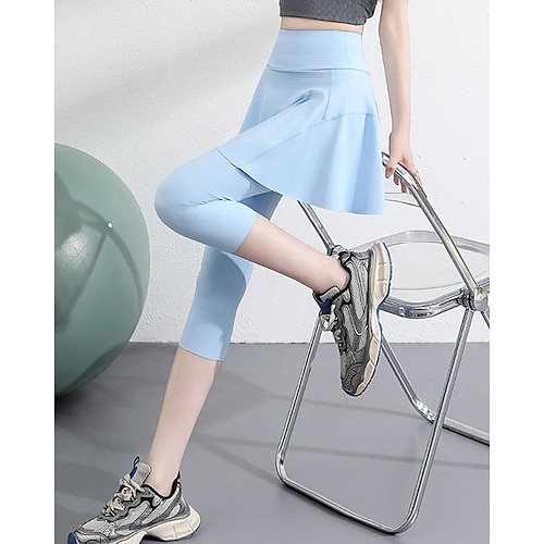 Damen Einfarbig Lässiger Rock Tennisrock mit Leggings Seitentaschen Schnelltrocknend Tennis Golfspiel Pickleball Unterteile Schwarz Weiß Blau Spandex Tennisbekleidung Image