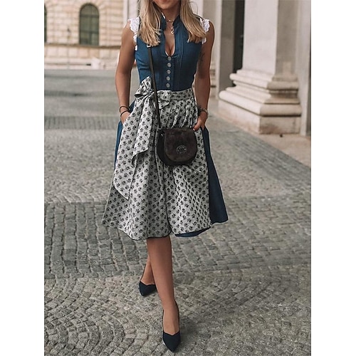 Oktoberfest Kleid Dirndl Trachtenkleider Dienstmädchen Bayerisch Deutsch Wiesn Damen Stoff im traditionellen Stil Kleid Schürze Ohne Bluse Image