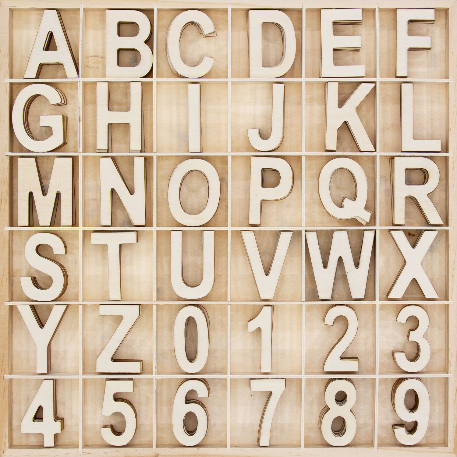 Lettres et chiffres en bois, 5 x 0,2 cm, 216 pièces