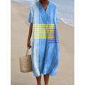 Damen Midikleid Sommerkleid A Linie Kleid Urlaub Lässig Strand Party Ausgehen Strand Lässiger Schnitt Grafik Geometrisch Kurzarm V Ausschnitt Blau Weiß Hellgrün Königliches Blau Blau Sommer Frühling