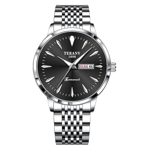 Herren-Quarz-Uhr – eleganter Business-Stil leuchtende Zeiger IPX7 wasserdicht Dual-Kalender mit Datum Tagesanzeige Legierungsarmband modisches Geschenk für Büro oder Sport Image